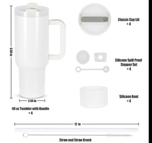 40oz Stainless Steel Tumbler with Handle / White / Beach FC
