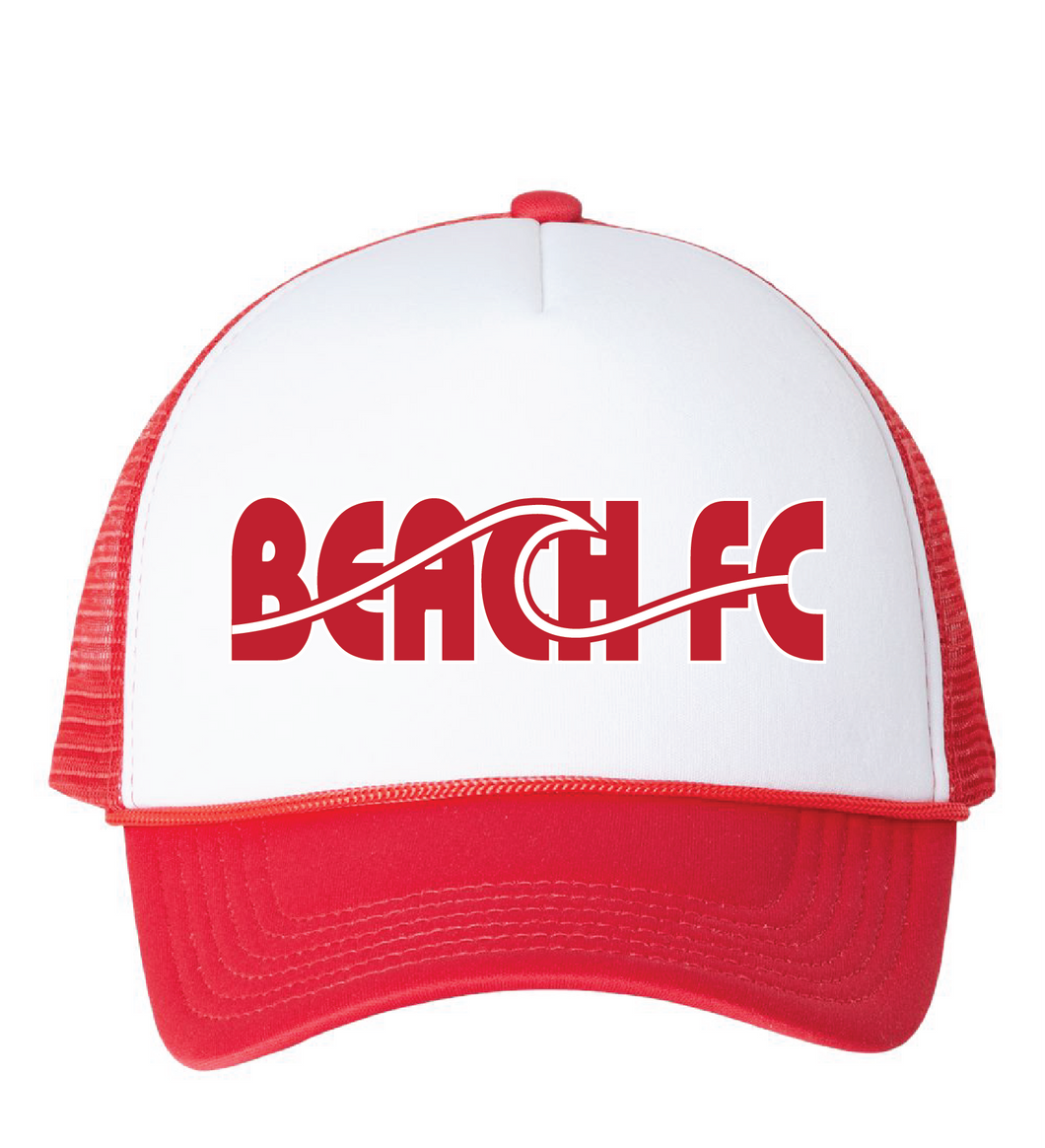 Foam Mesh-Back Trucker Cap / Red & White / Beach FC
