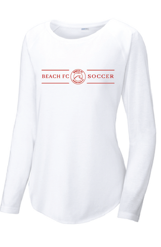 Ladies Long Sleeve Tri-Blend Wicking Scoop Neck Raglan Tee / White / Beach FC