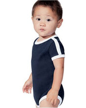 Load image into Gallery viewer, Infant Soccer Ringer Fine Jersey Bodysuit / Heather Gray &amp; White / Beach FC