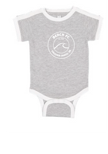 Load image into Gallery viewer, Infant Soccer Ringer Fine Jersey Bodysuit / Heather Gray &amp; White / Beach FC