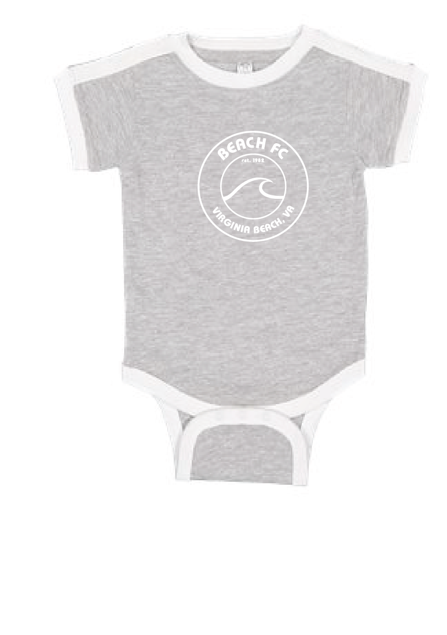 Infant Soccer Ringer Fine Jersey Bodysuit / Heather Gray & White / Beach FC