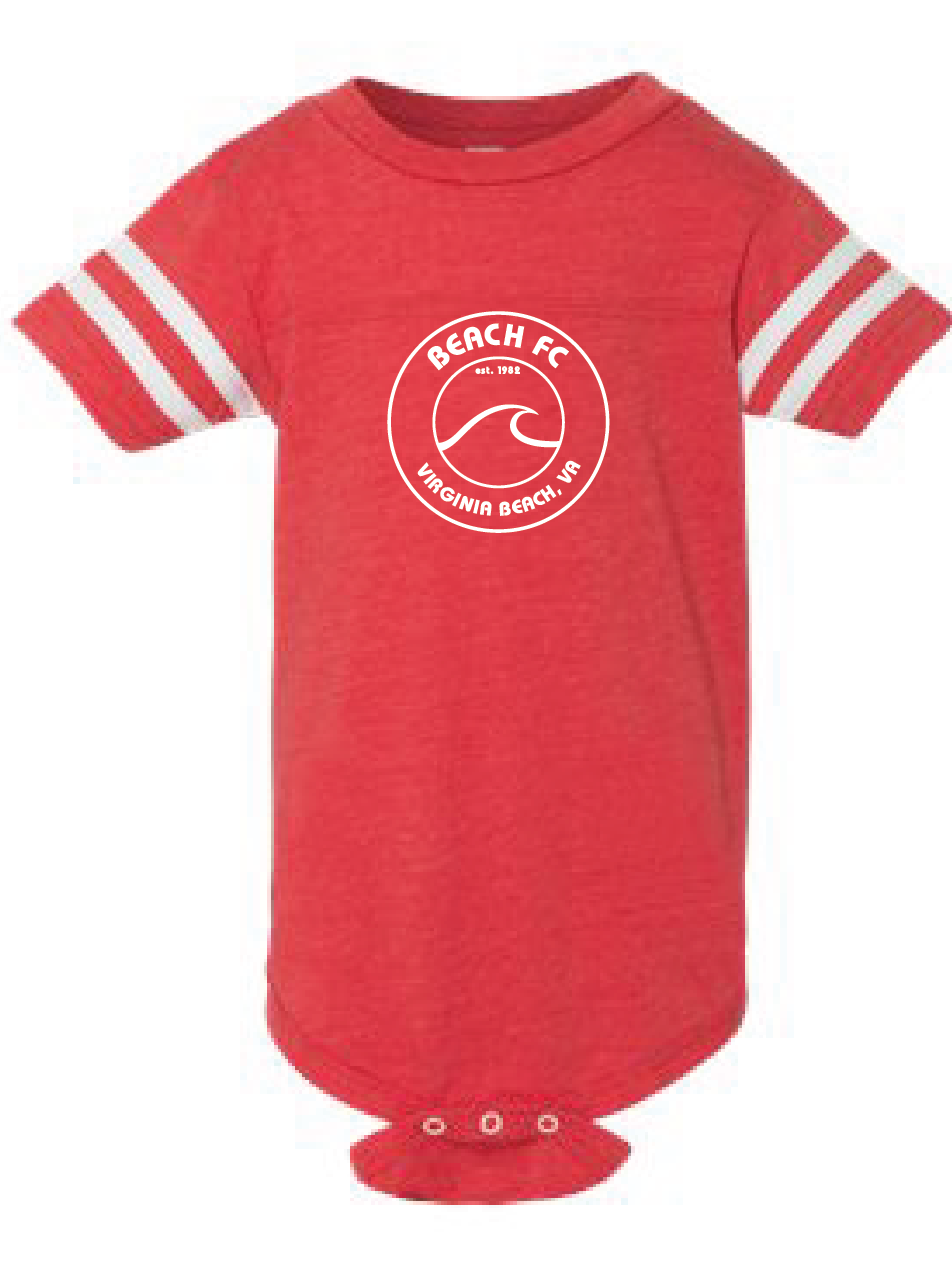 Infant Football Fine Jersey Bodysuit / Vintage Red & White / Beach FC