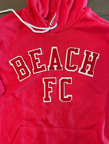 Unisex Sponge Fleece Pullover Hoodie with Sim Stiched Letters / Red / Beach FC